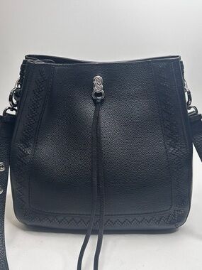BRIGHTON Interlok Georgia Convertible Hobo BLACK $565 Pebbled Leather Celtic EUC